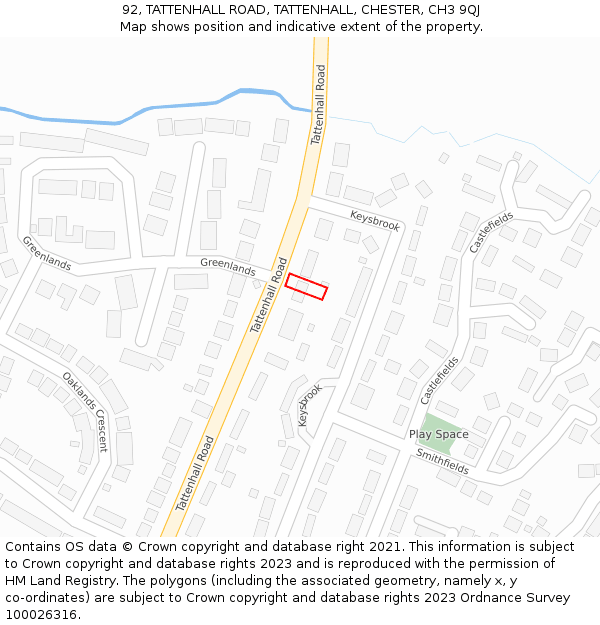 92, TATTENHALL ROAD, TATTENHALL, CHESTER, CH3 9QJ: Location map and indicative extent of plot