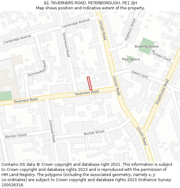 92, TAVERNERS ROAD, PETERBOROUGH, PE1 2JH: Location map and indicative extent of plot