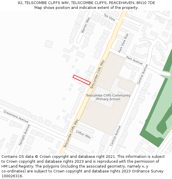 92, TELSCOMBE CLIFFS WAY, TELSCOMBE CLIFFS, PEACEHAVEN, BN10 7DE: Location map and indicative extent of plot