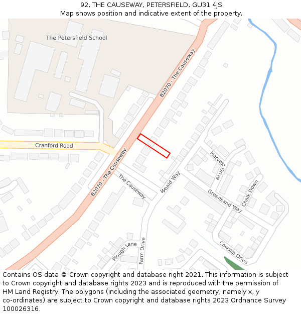 92, THE CAUSEWAY, PETERSFIELD, GU31 4JS: Location map and indicative extent of plot