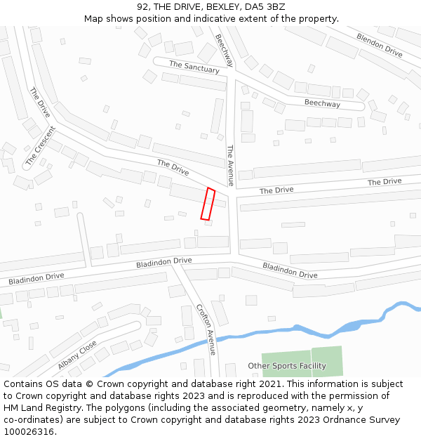 92, THE DRIVE, BEXLEY, DA5 3BZ: Location map and indicative extent of plot