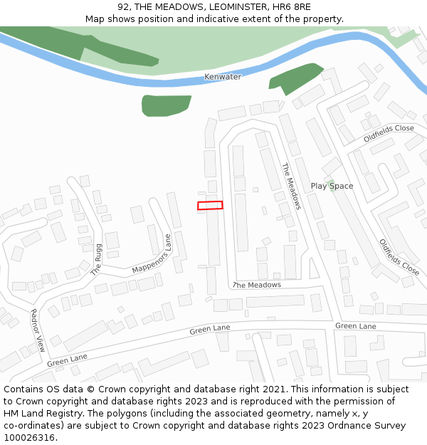 92, THE MEADOWS, LEOMINSTER, HR6 8RE: Location map and indicative extent of plot