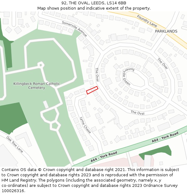 92, THE OVAL, LEEDS, LS14 6BB: Location map and indicative extent of plot