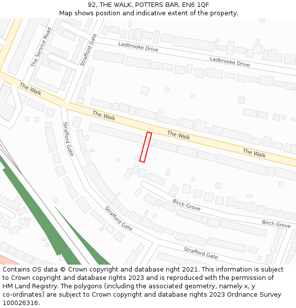 92, THE WALK, POTTERS BAR, EN6 1QF: Location map and indicative extent of plot