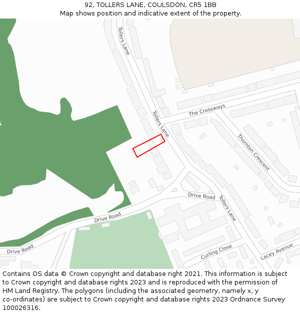 92, TOLLERS LANE, COULSDON, CR5 1BB: Location map and indicative extent of plot