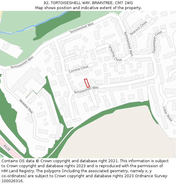 92, TORTOISESHELL WAY, BRAINTREE, CM7 1WG: Location map and indicative extent of plot