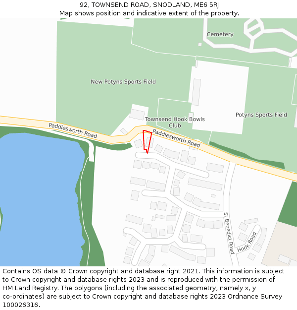 92, TOWNSEND ROAD, SNODLAND, ME6 5RJ: Location map and indicative extent of plot