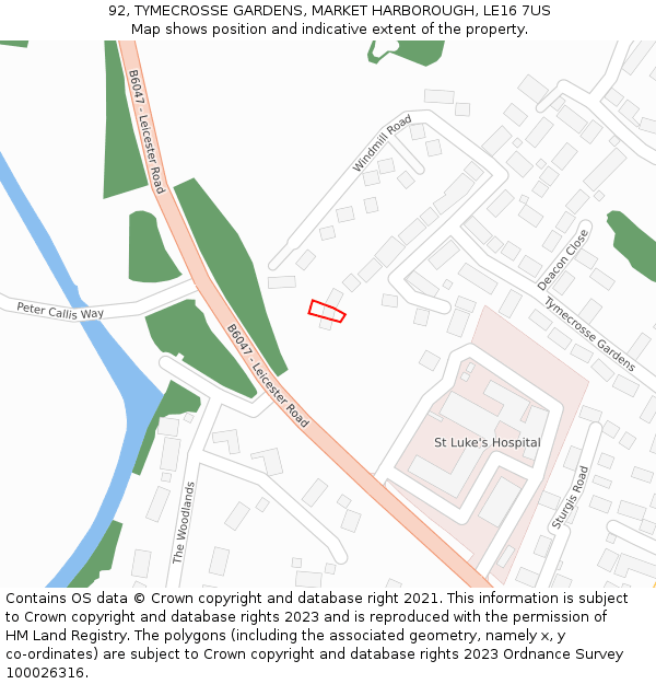 92, TYMECROSSE GARDENS, MARKET HARBOROUGH, LE16 7US: Location map and indicative extent of plot