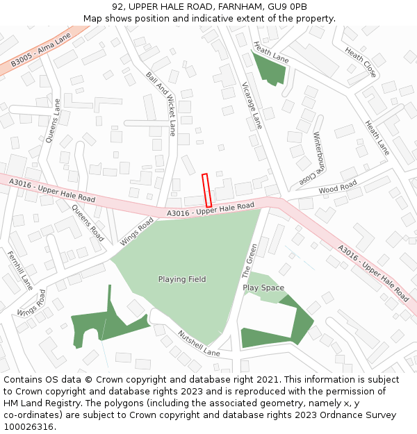 92, UPPER HALE ROAD, FARNHAM, GU9 0PB: Location map and indicative extent of plot