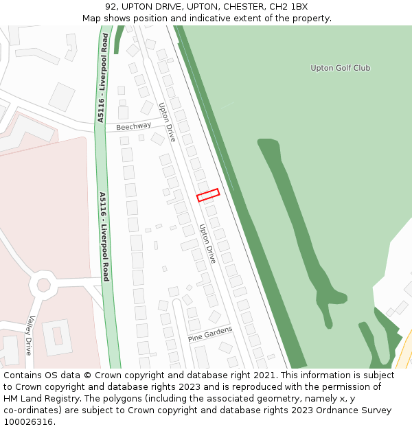 92, UPTON DRIVE, UPTON, CHESTER, CH2 1BX: Location map and indicative extent of plot