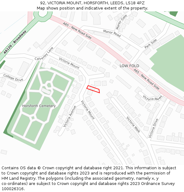 92, VICTORIA MOUNT, HORSFORTH, LEEDS, LS18 4PZ: Location map and indicative extent of plot
