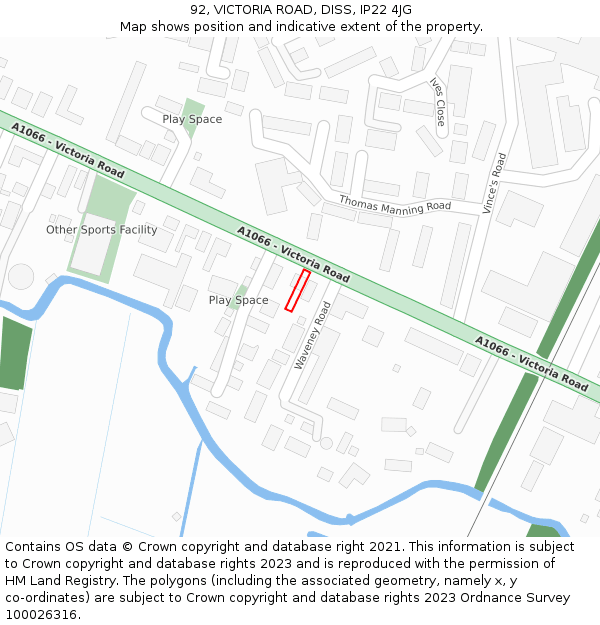 92, VICTORIA ROAD, DISS, IP22 4JG: Location map and indicative extent of plot