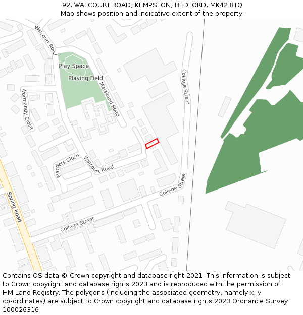 92, WALCOURT ROAD, KEMPSTON, BEDFORD, MK42 8TQ: Location map and indicative extent of plot