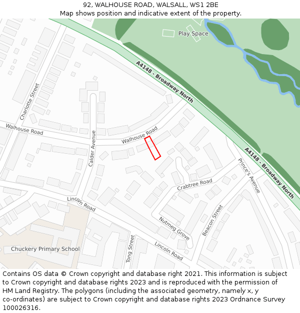92, WALHOUSE ROAD, WALSALL, WS1 2BE: Location map and indicative extent of plot