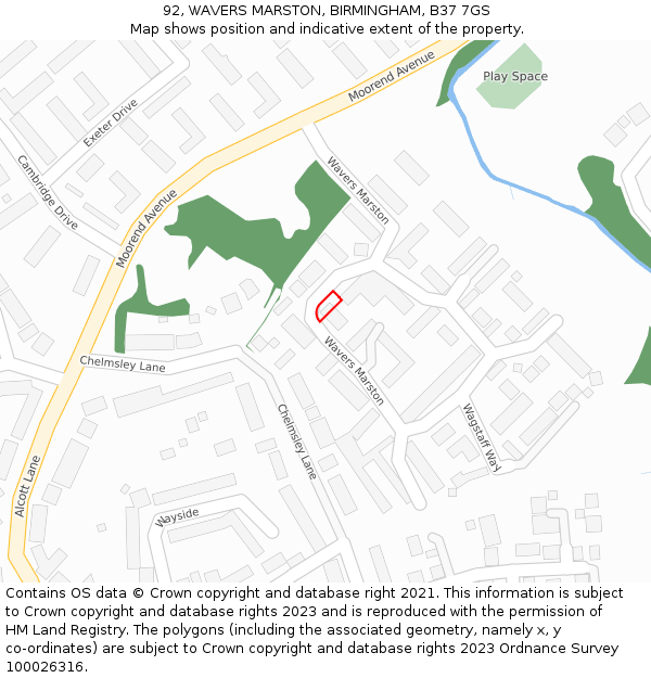 92, WAVERS MARSTON, BIRMINGHAM, B37 7GS: Location map and indicative extent of plot