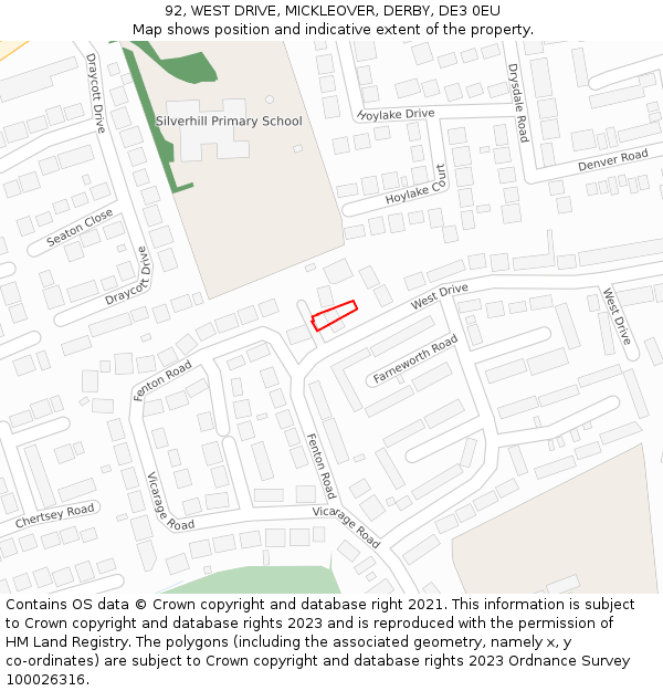 92, WEST DRIVE, MICKLEOVER, DERBY, DE3 0EU: Location map and indicative extent of plot