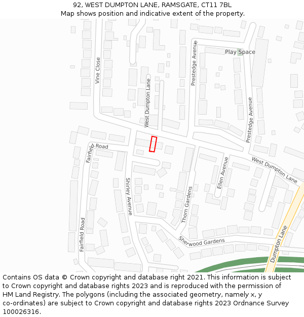 92, WEST DUMPTON LANE, RAMSGATE, CT11 7BL: Location map and indicative extent of plot