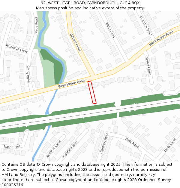 92, WEST HEATH ROAD, FARNBOROUGH, GU14 8QX: Location map and indicative extent of plot