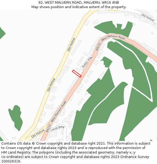 92, WEST MALVERN ROAD, MALVERN, WR14 4NB: Location map and indicative extent of plot