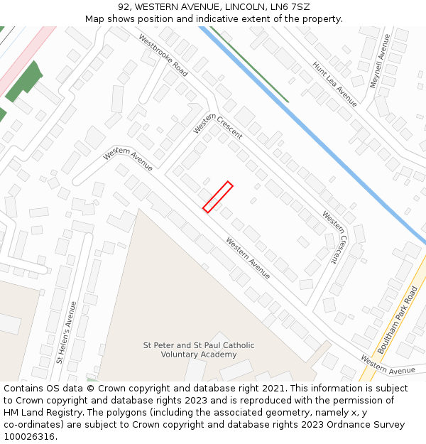 92, WESTERN AVENUE, LINCOLN, LN6 7SZ: Location map and indicative extent of plot