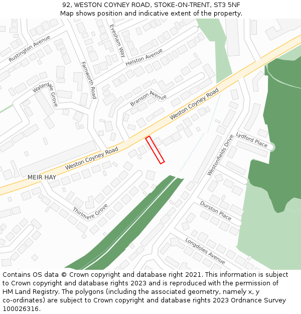 92, WESTON COYNEY ROAD, STOKE-ON-TRENT, ST3 5NF: Location map and indicative extent of plot