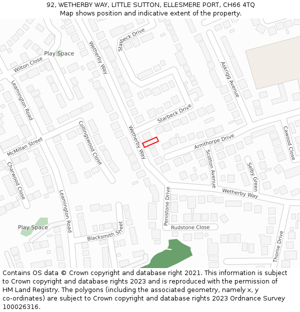 92, WETHERBY WAY, LITTLE SUTTON, ELLESMERE PORT, CH66 4TQ: Location map and indicative extent of plot