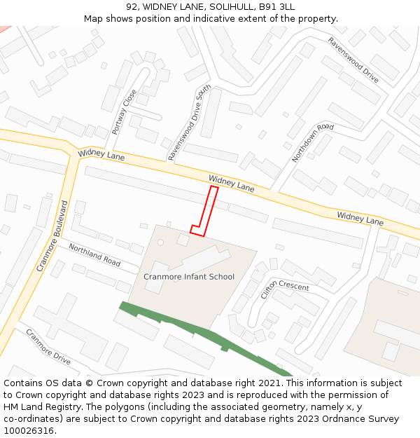 92, WIDNEY LANE, SOLIHULL, B91 3LL: Location map and indicative extent of plot