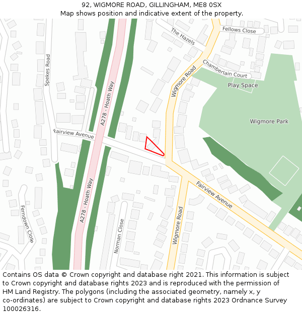 92, WIGMORE ROAD, GILLINGHAM, ME8 0SX: Location map and indicative extent of plot