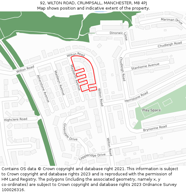 92, WILTON ROAD, CRUMPSALL, MANCHESTER, M8 4PJ: Location map and indicative extent of plot