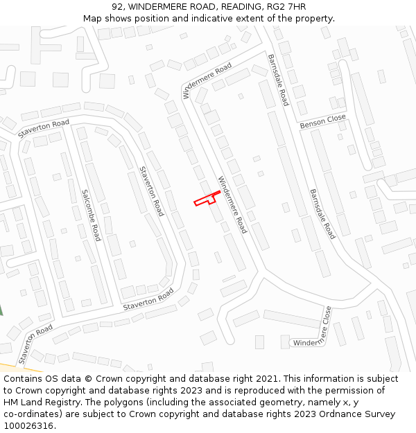 92, WINDERMERE ROAD, READING, RG2 7HR: Location map and indicative extent of plot