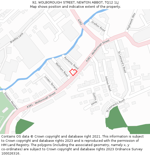 92, WOLBOROUGH STREET, NEWTON ABBOT, TQ12 1LJ: Location map and indicative extent of plot