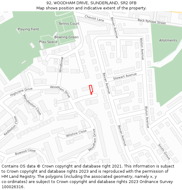 92, WOODHAM DRIVE, SUNDERLAND, SR2 0FB: Location map and indicative extent of plot