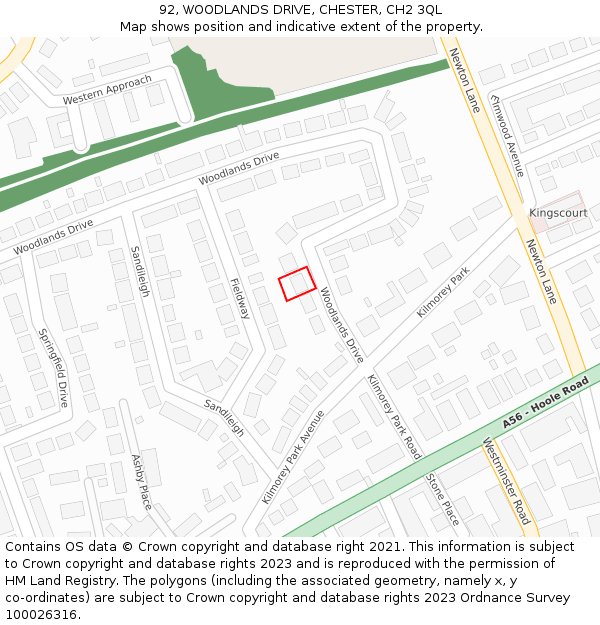 92, WOODLANDS DRIVE, CHESTER, CH2 3QL: Location map and indicative extent of plot