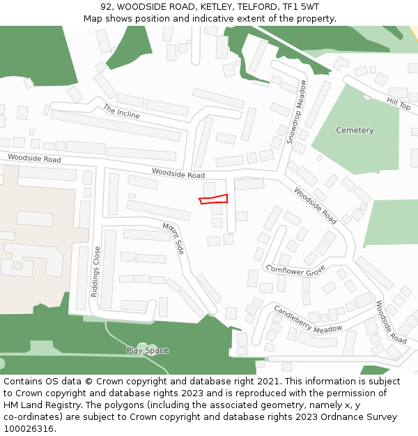 92, WOODSIDE ROAD, KETLEY, TELFORD, TF1 5WT: Location map and indicative extent of plot