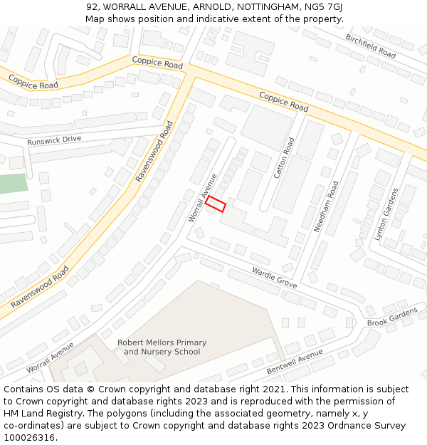 92, WORRALL AVENUE, ARNOLD, NOTTINGHAM, NG5 7GJ: Location map and indicative extent of plot