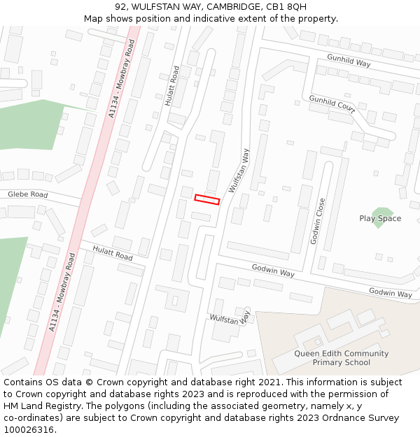 92, WULFSTAN WAY, CAMBRIDGE, CB1 8QH: Location map and indicative extent of plot