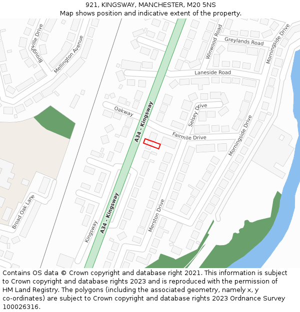 921, KINGSWAY, MANCHESTER, M20 5NS: Location map and indicative extent of plot