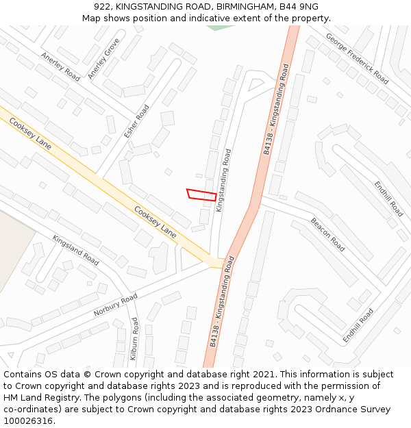 922, KINGSTANDING ROAD, BIRMINGHAM, B44 9NG: Location map and indicative extent of plot