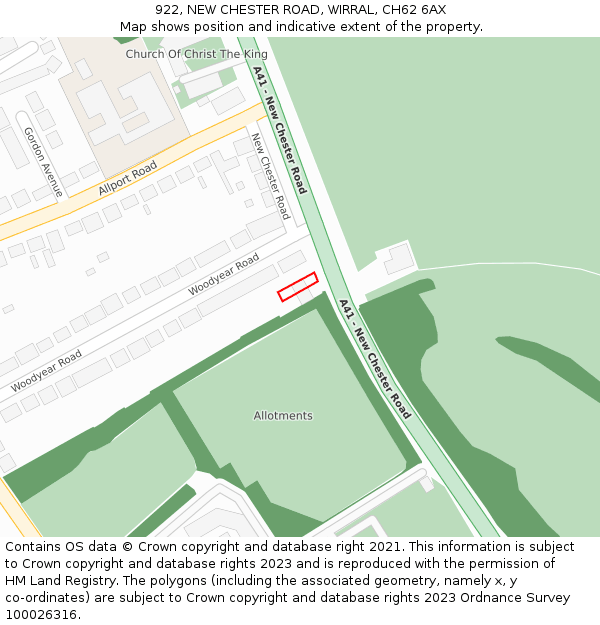 922, NEW CHESTER ROAD, WIRRAL, CH62 6AX: Location map and indicative extent of plot