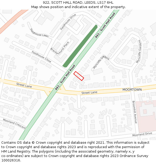 922, SCOTT HALL ROAD, LEEDS, LS17 6HL: Location map and indicative extent of plot