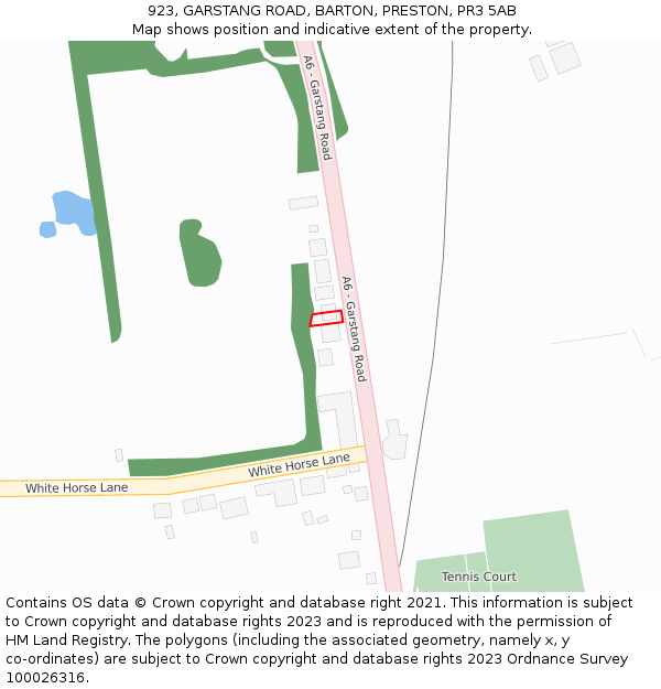 923, GARSTANG ROAD, BARTON, PRESTON, PR3 5AB: Location map and indicative extent of plot