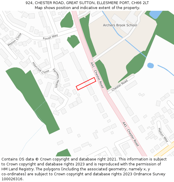 924, CHESTER ROAD, GREAT SUTTON, ELLESMERE PORT, CH66 2LT: Location map and indicative extent of plot