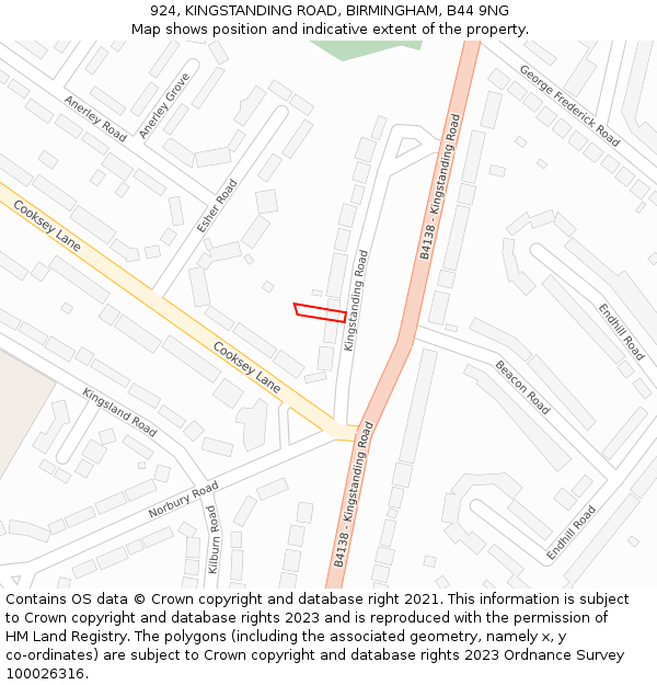 924, KINGSTANDING ROAD, BIRMINGHAM, B44 9NG: Location map and indicative extent of plot