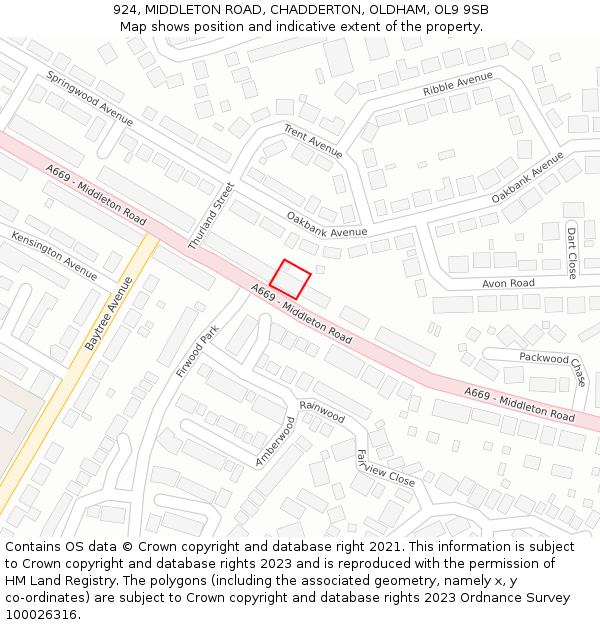 924, MIDDLETON ROAD, CHADDERTON, OLDHAM, OL9 9SB: Location map and indicative extent of plot