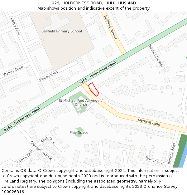 926, HOLDERNESS ROAD, HULL, HU9 4AB: Location map and indicative extent of plot