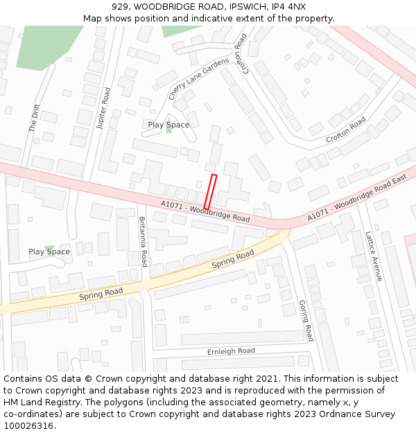 929, WOODBRIDGE ROAD, IPSWICH, IP4 4NX: Location map and indicative extent of plot