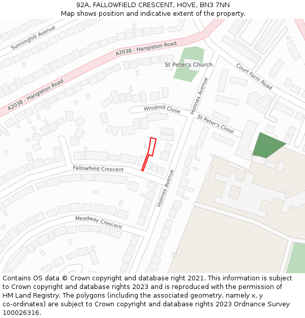 92A, FALLOWFIELD CRESCENT, HOVE, BN3 7NN: Location map and indicative extent of plot