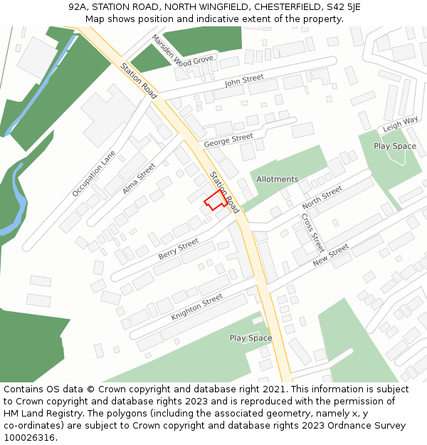 92A, STATION ROAD, NORTH WINGFIELD, CHESTERFIELD, S42 5JE: Location map and indicative extent of plot