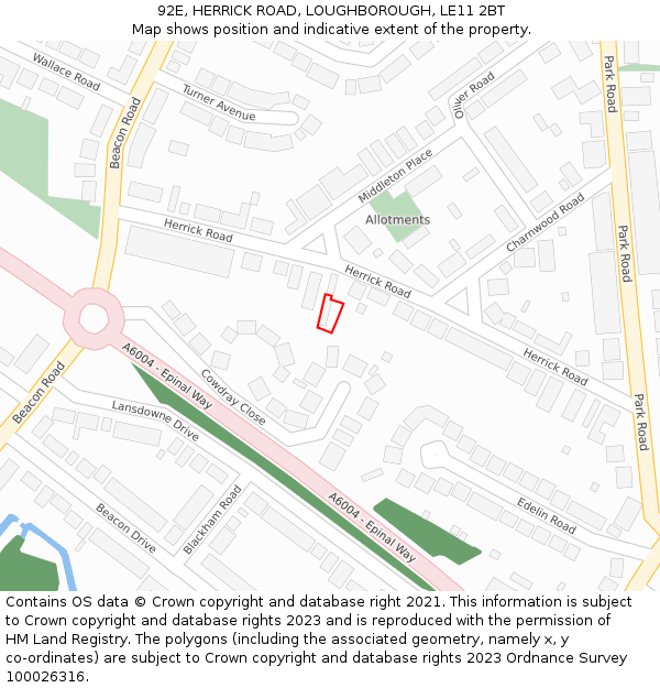 92E, HERRICK ROAD, LOUGHBOROUGH, LE11 2BT: Location map and indicative extent of plot