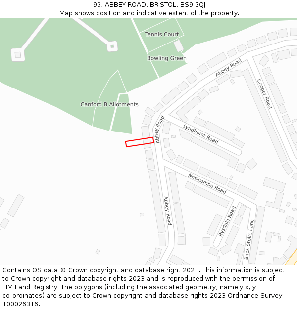 93, ABBEY ROAD, BRISTOL, BS9 3QJ: Location map and indicative extent of plot